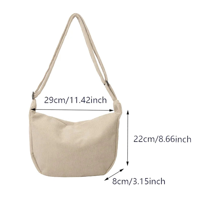 Corduroy Shoulder Bag Minimalist Crossbody Bag Women's Handbags Fashion Fabric Underarm Bag Solid Color Zipper Female Handbag.