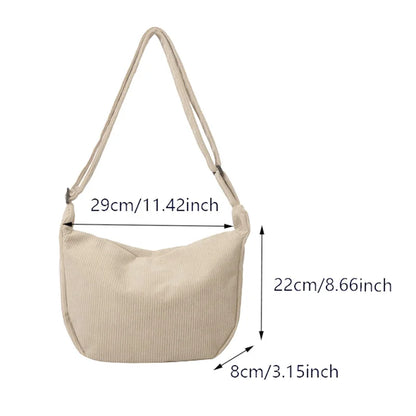 Corduroy Shoulder Bag Minimalist Crossbody Bag Women's Handbags Fashion Fabric Underarm Bag Solid Color Zipper Female Handbag.