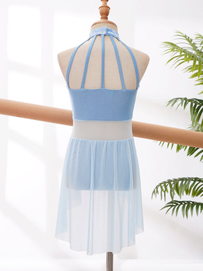 Mädchen Ballett Gymnastik Trikot lyrischen Tanz kleid ärmellose florale Spitze Tutu Tanz kleidung für Eiskunstlauf Bühnen performance