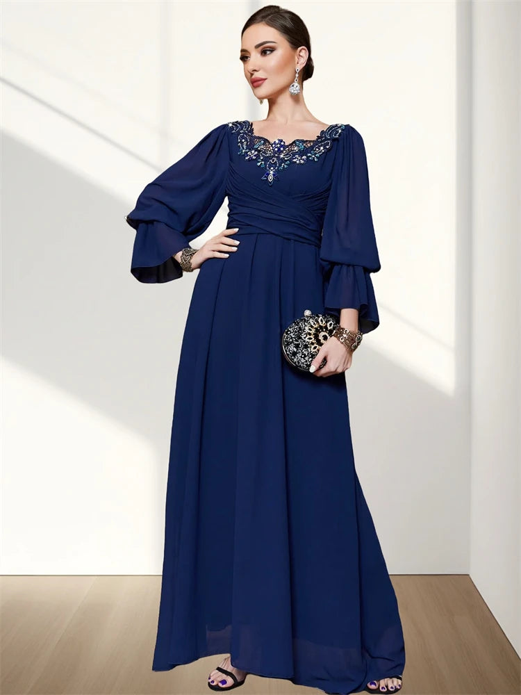 Ramadan Eid Fashion Chiffon Blue Abaya Dubai Luxury Prayer Clothes Women Turkey Islam Muslim Dresses Kebaya Robe Femme Musulmane.