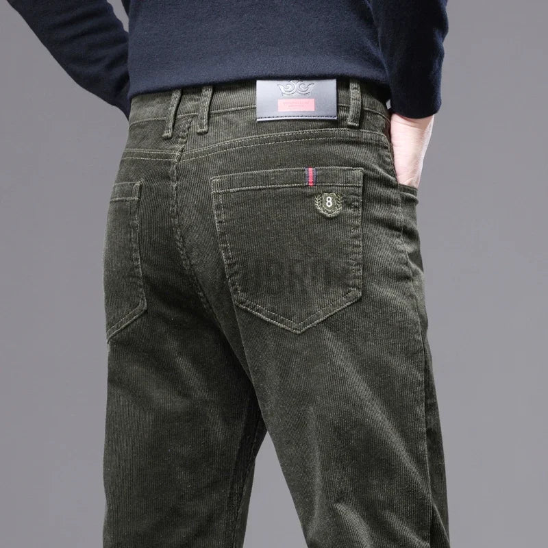 KUBRO High Quality Corduroy Fabric Men's Business Casual Trousers Autumn Korean Style Small Straight Slim Versatile Cargo Pants.