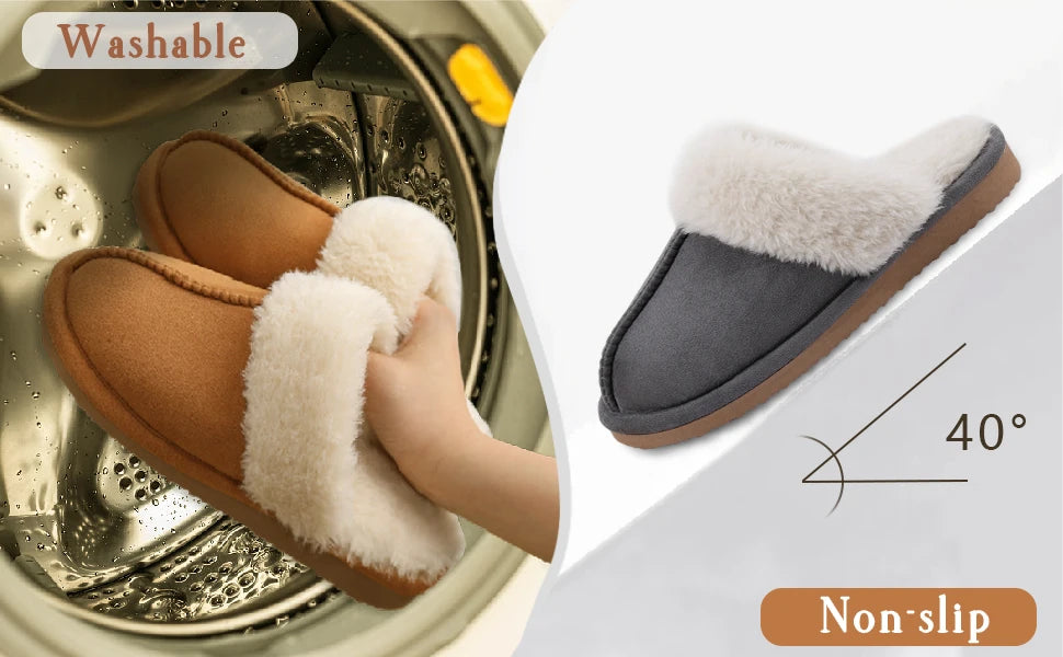 Evshine Women Plush Cotton Slippers Winter Indoor Warm Soft House Slipper Comfort Memory Foam Slides Outdoor Fur Fuzzy Flat Shoe.