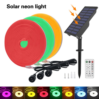 10M Solar Neon LED Strip Outdoor Pool IP67 Waterproof Flexible 2835 LED Tape Light Sign With Remote 24V 120LEDs/M Tube Diode.