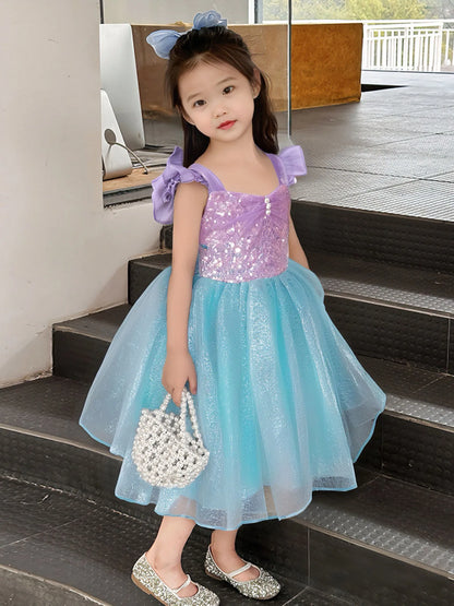 Mädchen Prinzessin Kleider Meerjungfrau Motto Party Sling Mesh Rock Pailletten Leistung Kostüm Geburtstag Kinder Kleidung Perle Säuglings Kleid
