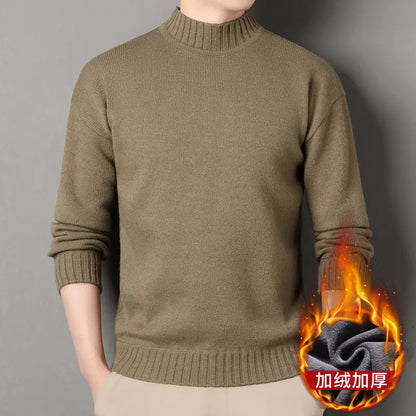 New Winter Men Mock Neck Turtlenecks Pullovers Fleece Warm Knitted Sweaters Good Quality Male Solid Outwear Casual Sweaters 3XL.