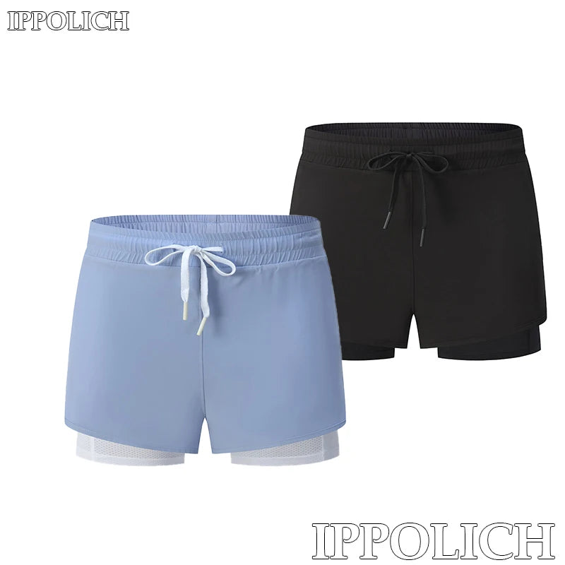 Women Shorts Mesh Outdoors Sports Running Gym Yoga Shorts Bilayer Mesh Yoga Sports Shorts Female Sports Running Gym Yoga Shorts.