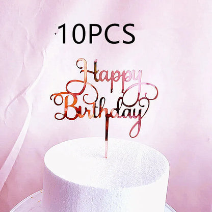 10 Stück Roségold Happy Birthday Kuchendeckel Silber Schwarz Schlichtes Design Acryl Kuchendeckel Babyparty Party Dessert Dekoration