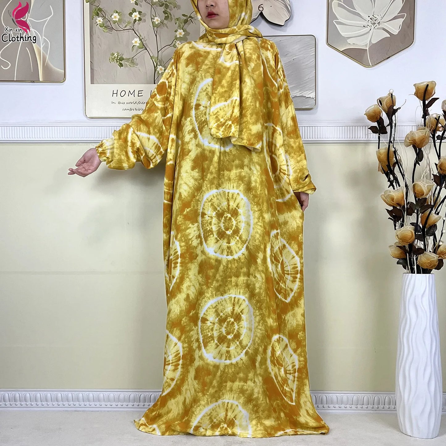 2025 New Muslim Abayas For Women Ramadan Prayer Garment Dubai Middle East Femme Robe Cotton Loose African Dress Turban Attached