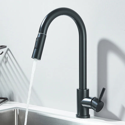 Pull Out Kitchen Faucet 2-Ways Stream/Shower Sprayer Head Deck Mounted Hot and Cold Water Mixers Single Handle Taps