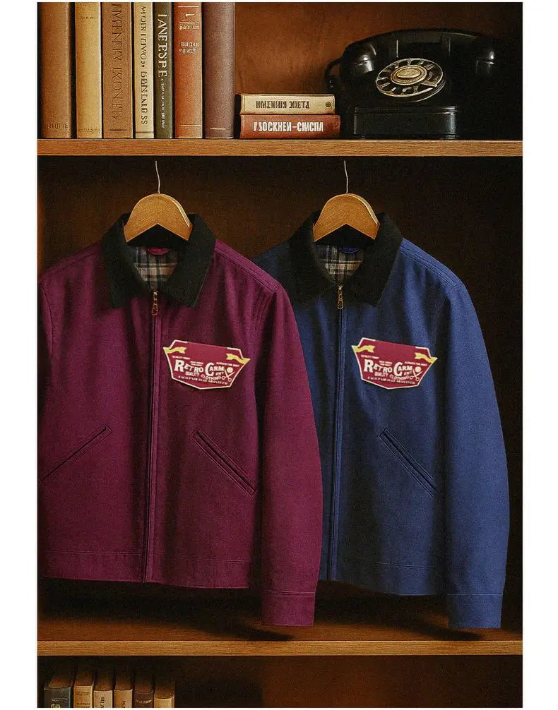 Maden Men's Retro J001 Detroit Jacket Heavyweight Canvas Hunting Coat Lapel Collar Work Jackets with Zipper for Spring Fall.