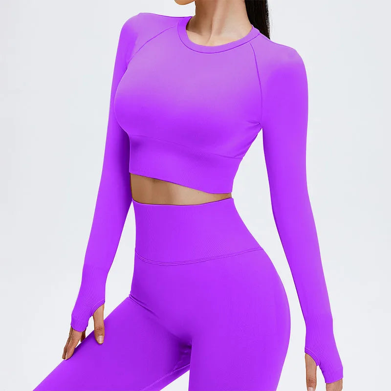 2/3/4Pcs Women's Tracksuit Seamless Yoga Set Leggings Sports Suit for Fitness Long Sleeve Top Gym Clothing Workout Sportswear