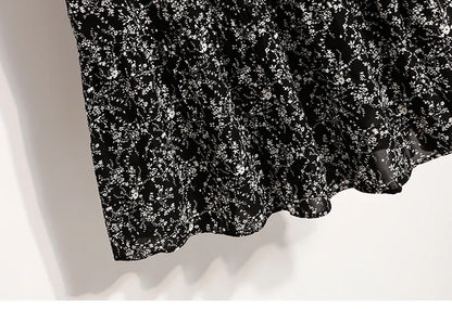 2025 Vintage Draped Elegant Chinese Style Women's Half-length Skirts Autumn Floral Pleated A- Line Skirt With Lining