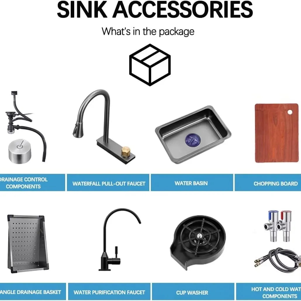 Wasserfall-Küchenspüle aus Edelstahl 304, Zughahn, Einzelschlitz, Hochdruckbecher, Waschmaschine, Café, Weinbar, Waschbecken