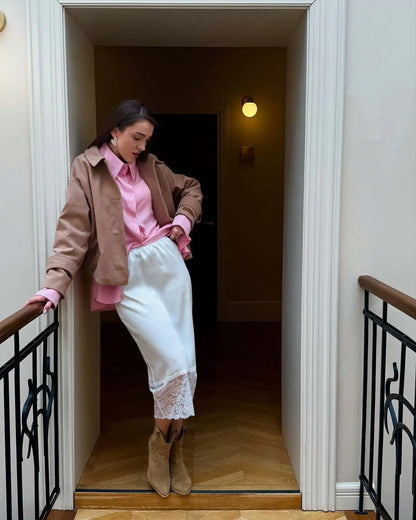 Tossy White Casual Lace Long Skirt For Women Slim High Waist Patchwork Elegant Commute Clothes Summer 2025 Female Maxi Skirt New