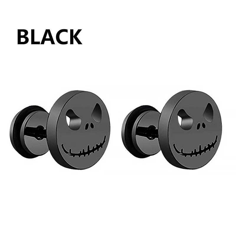 1 Pairs Black Earrings Set Punk Stainless Steel Stud Earrings For Men Women Vintage Hip Hop Piercing Ear Jewelry Accessories.