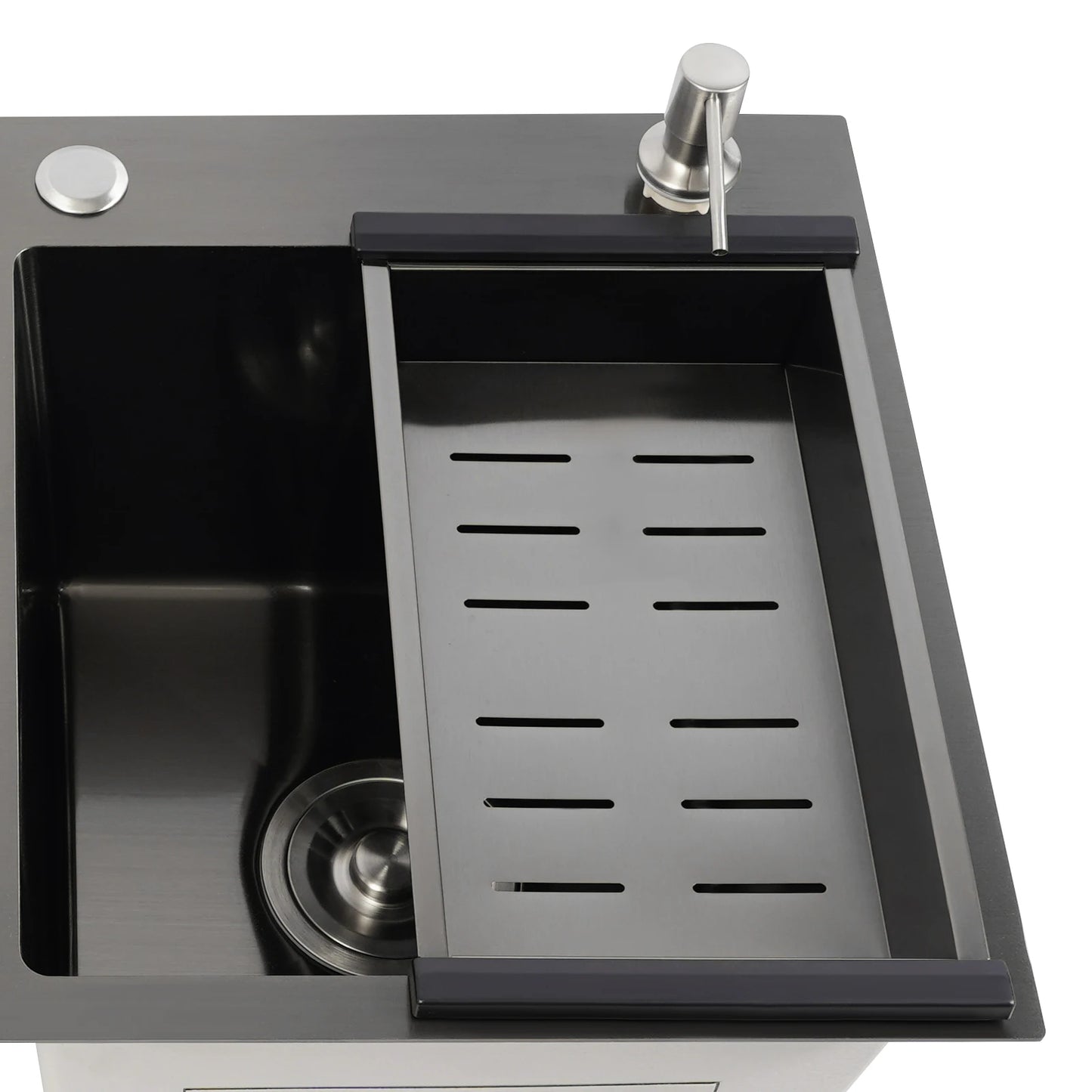 Schwarze Spüle aus Edelstahl 304, Doppelschüssel-Küchenspüle mit Seifenspender und Abflusskorb, großes Spülbecken