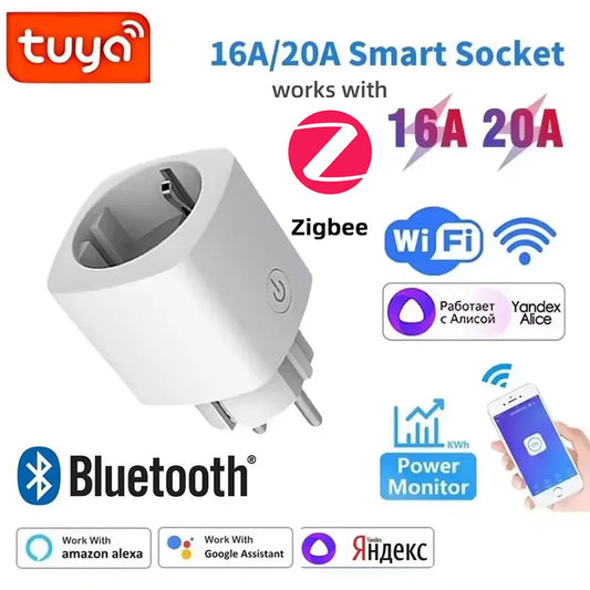 1PCS Zigbee 3,0 WiFi Smart Stecker EU Buchse Timer Adapter Outlet 16A/20A Power Monitor APP Voice control Tuya Alexa Google Alice.