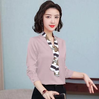 Women's fashionable streamer tops fashionable and elegant small fragrance style covering the belly satin shirt