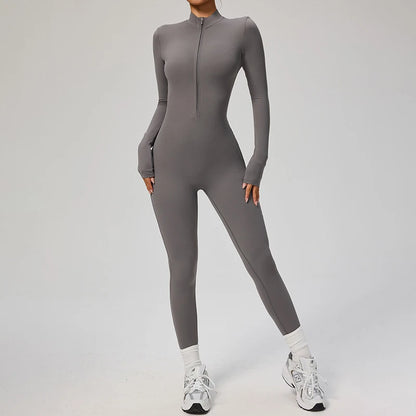 TRY TO BN Sports Yoga Jumpsuit Long Sleeves Zipper Sportswear Fitness Pants Workout Bodysuit One Piece Tights Women Gym Clothing