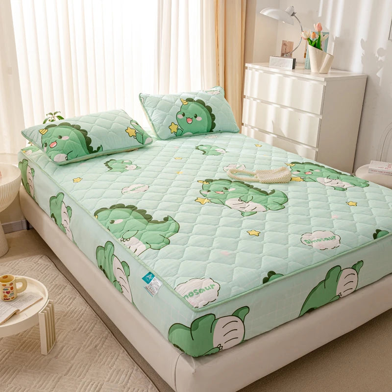 Waterproof Mattress Cover Cartoon Style Bed Covers Quilted Fitted Sheet постельное белье Thickened Bedspread(No Pillowcase).
