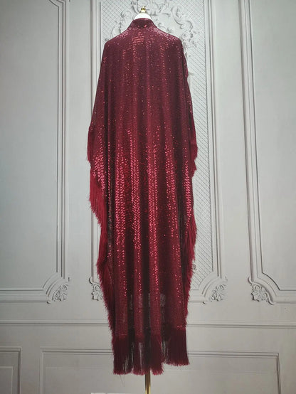 Ramadan Eid Tassel Sequin Batwing Abaya Dubai Women Islam Muslim Maxi Kaftan Dresses Kebaya Caftan Marocain Robe Femme Musulmane