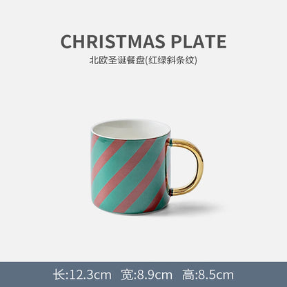1pc Merry Christmas Ceramic Dinner Dish Plate Set Mug Dessert Cake Pastry Fruit Serving Plate Decorative Tableware