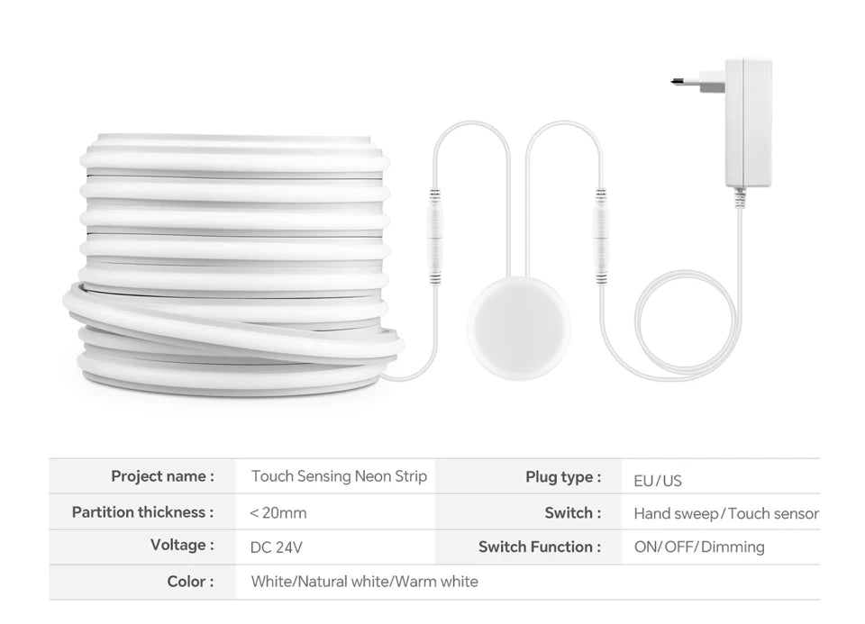 Neon Cob Self-adhesive LED Strip Touch Sensor Light AC110/220V TO DC 24V Silicone Tube Dimmable Neon Tape for Under Cabinet Lamp.