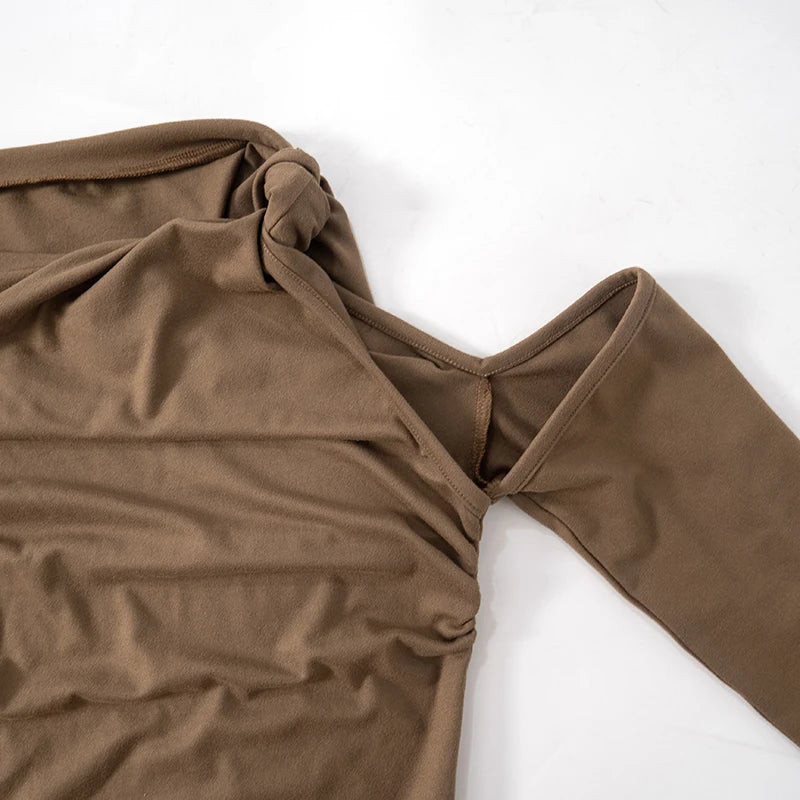 CUTENOVA Fall Outfits Women Solid Color One-Shoulder Long-Sleeved Women'S Top Sexy Hollow Out Twisted Casual Chic T-Shirt Female.