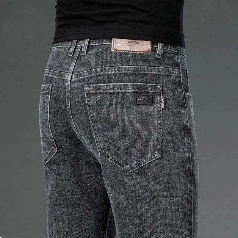 Loose Casual Jeans for Men Mid-aged Thick Winter Long Pants Business Style Straight Leg Spring Autumn Korean Version
