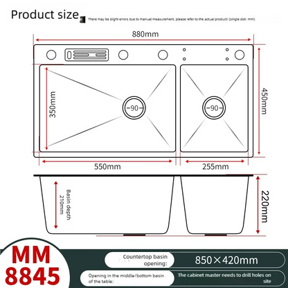 Waterfall Kitchen Sink Stainless Steel Large Double Slot With Chopping Board Rack Knife Holder Multifunctional Dishwash Basin