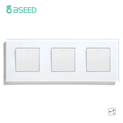 BSEED 1/2/3 Gang Wandschalter 2-Wege-Treppenlichtschalter Plus Typ-C USB-Buchse EU-Standard-Glasscheibe