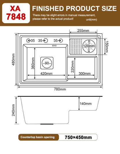 Stainless Steel Kitchen Sink Stepped Large Single Slot Wash Dish Vegetables Basin Multifunctional With Cup Washer Knife Holder