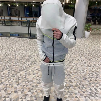 Fashion Solid Color Slim Two Piece Sets Men Fall Winter Casual Long Sleeve Zipper Hooded Sweatshirt And Pants Suits Mens Outfits.