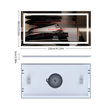 LUVODI Großer beleuchteter Bluetooth-Badezimmerspiegel, rechteckig, beschlagfrei, LED-Badezimmer-Kosmetikspiegel mit Bluetooth-Lautsprecher, 3-farbig