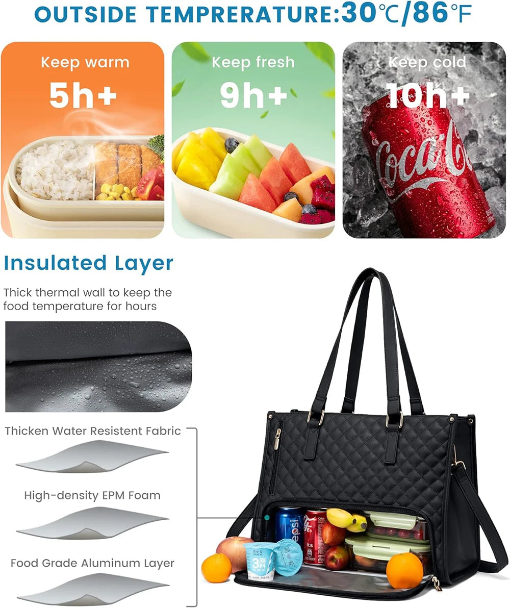 2-in-1-Lunch-Tragetasche für Damen, Schulter-Laptoptasche, großes Fassungsvermögen, mit isoliertem Fach, multifunktionale Picknicktasche für den Außenbereich.