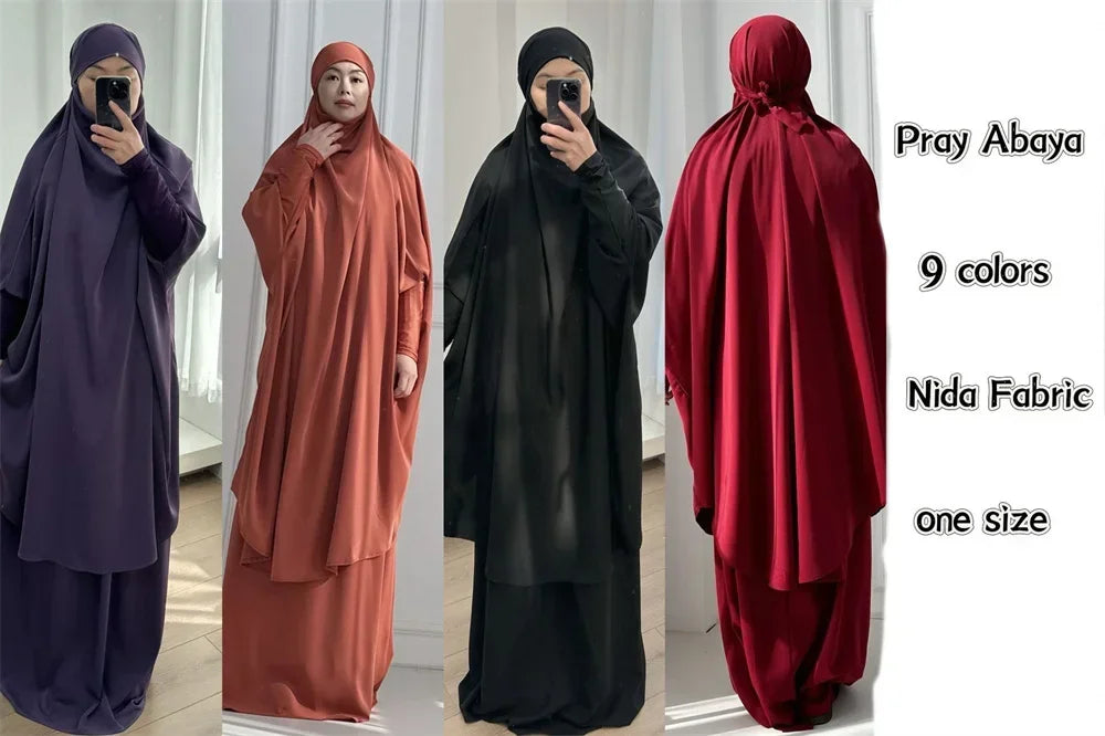 Autumn 2 Pcs Set Ramadan Eid Modest  Abaya Women Muslim Dress Hijab Kaftan Robe Femme Musulmane Islam Clothing Caftan Kebaya.