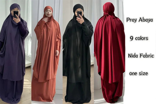 Autumn 2 Pcs Set Ramadan Eid Modest  Abaya Women Muslim Dress Hijab Kaftan Robe Femme Musulmane Islam Clothing Caftan Kebaya.