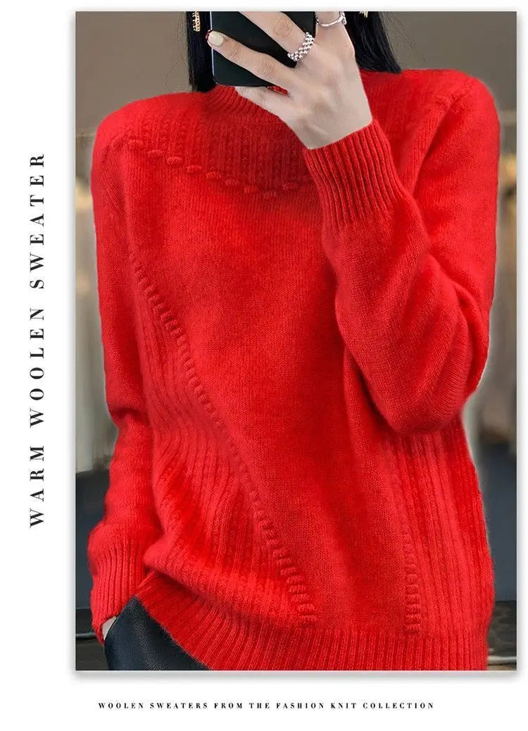 2024 herbst Neue Lose frauen Halb-rollkragen Verdickt Einfarbig Einfache Häkeln Beiläufige Gestrickte Pullover Pullover Top