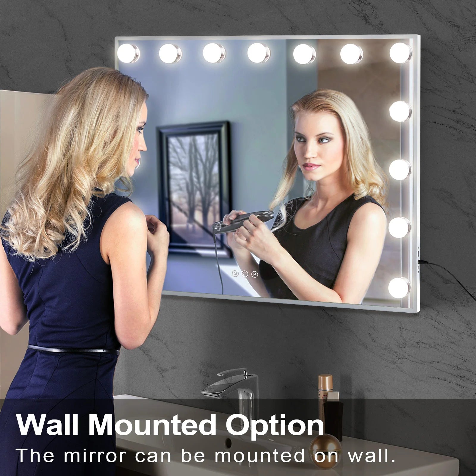 FENCHILIN Vanity Mirror with Lights Hollywood Lighted Makeup Mirror with 15 Dimmable LED Bulbs for Dressing Room Tabletop.