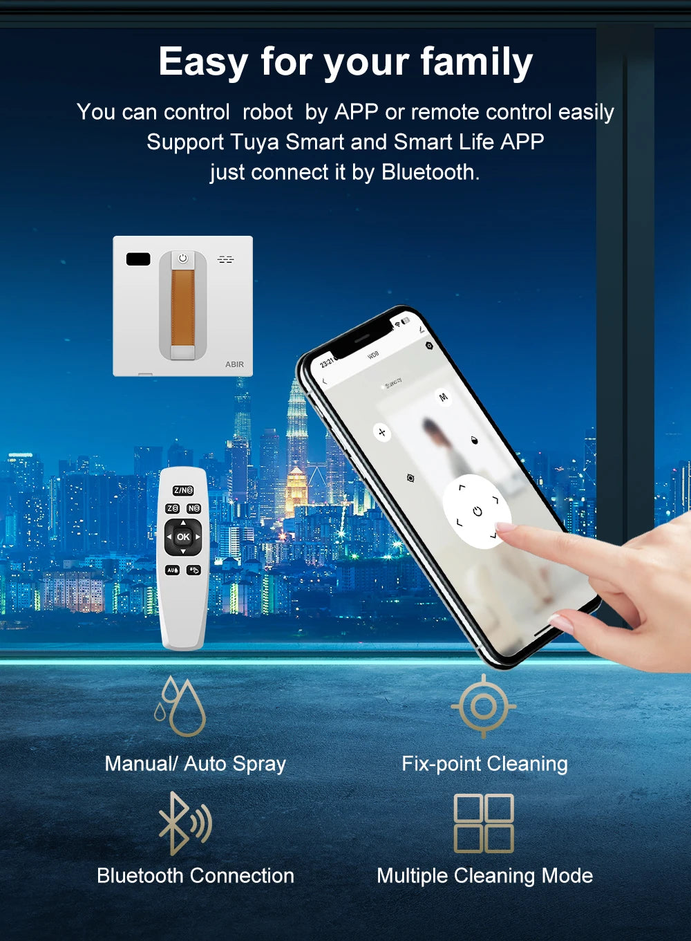 ABIR WD8 Robot Window Vacuum Cleaner,Dual Water Spray,Laser Sensor,Smart Home Glass Wall Wet Dry Cleaning ,APP&Remote Control.