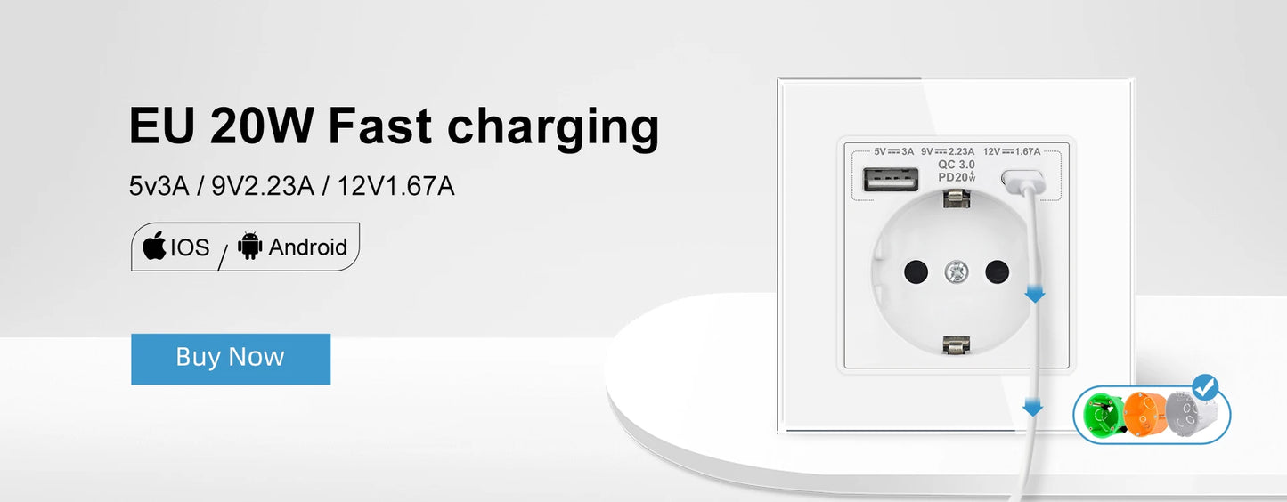 SRAN Eu-Steckdosen 220 V 16 A 82 x 82 mm Glas-Doppel-Dreifach-Wandstecker Russland Spanien Eingebautes Heimbüro.