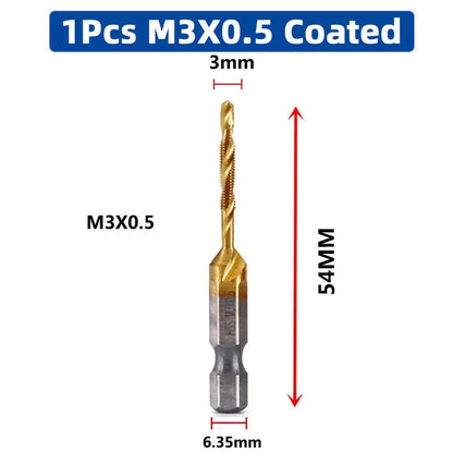 SIQICNC Schaft Titanbeschichtetes HSS-Schraubgewinde Metrisches Gewindebohrer Bohrer Schraubenmaschine Compound Tap M3 M4 M5 M6 M8 M10 Handwerkzeuge