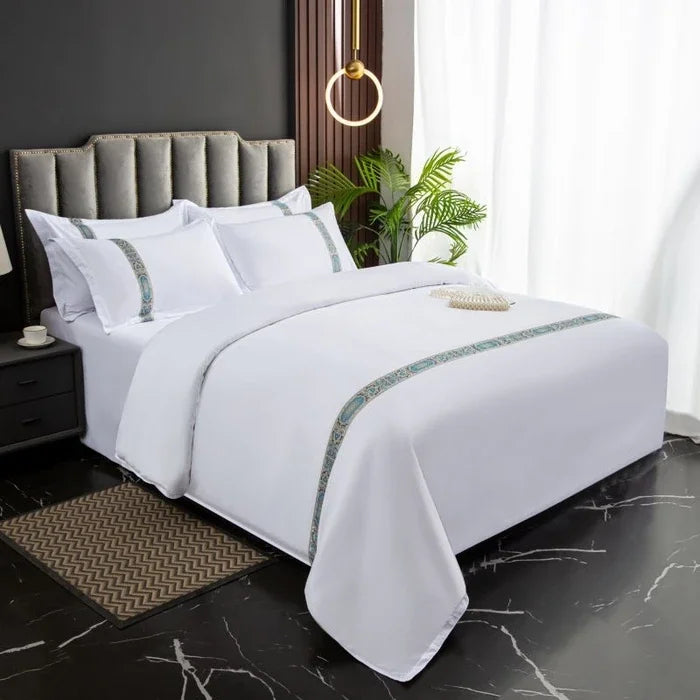 New 140g twill thickened hotel four-piece hotel linen pure white single quilt set webbing hotel bed and breakfast