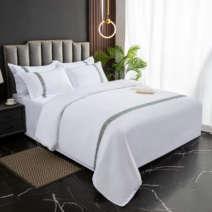 New 140g twill thickened hotel four-piece hotel linen pure white single quilt set webbing hotel bed and breakfast