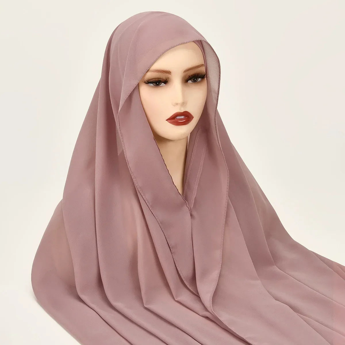 Chiffon Instant Hijab With Bulit-in Magnets Muslim Woman Hijab Solid Color Easy To Wear Shawl Wrap With Undercap Famme Headscarf.