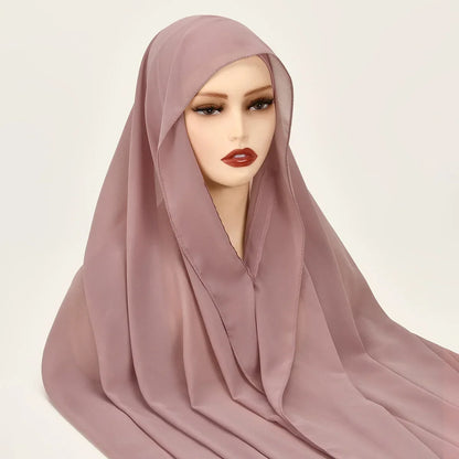 Chiffon Instant Hijab With Bulit-in Magnets Muslim Woman Hijab Solid Color Easy To Wear Shawl Wrap With Undercap Famme Headscarf.