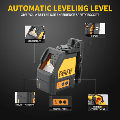 DEWALT DW088CG Laser-Wasserwaage, 2-zeiliges Kreuzlinien-Grünlicht, automatische Nivellierung, hochpräzise horizontale vertikale Laser-Wasserwaage