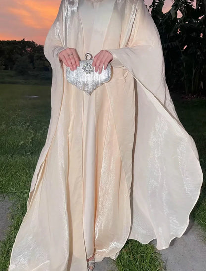 Eid Ramadan Muslim Women Modest Dress 2 Piece Set Arab Open Abayas Vestidos Saudi Cardigan Robe Dubai Morocco Dresses Jalabiya.