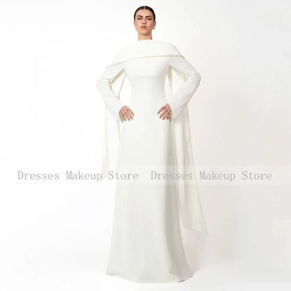 Elegantes Hochzeitskleid, schwarz, A-Linie, Perlen, lange Ärmel, O-Ausschnitt, Abendkleider, langer Schal, saudi-arabisches formelles Abendkleid