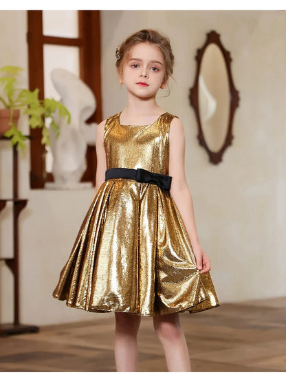Teenager Mädchen Gold Glänzendes Bühnenkleid Kinder Hochzeit Klavier Performance Luxus Dressing Kostüm Größe 110-170.